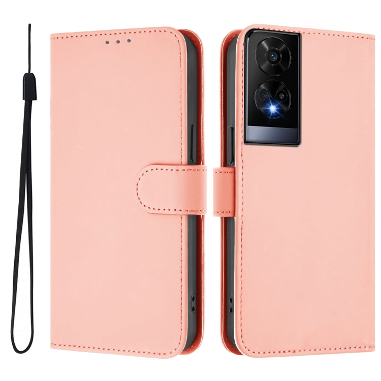For TCL 50 XE Skin Feel Solid Color Leather Phone Case with Lanyard