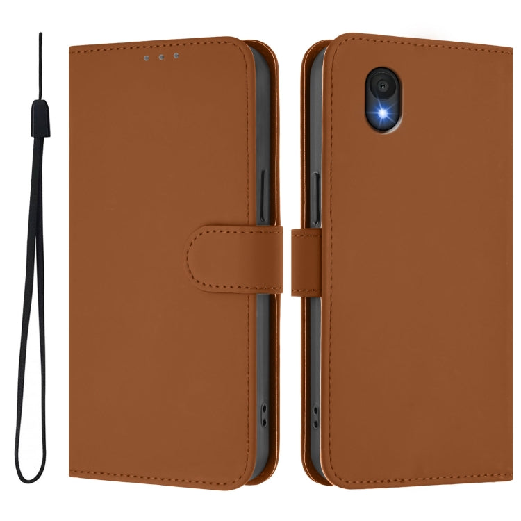 For TCL 201 Skin Feel Solid Color Leather Phone Case with Lanyard
