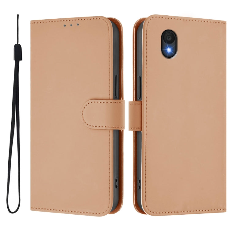 For TCL 201 Skin Feel Solid Color Leather Phone Case with Lanyard