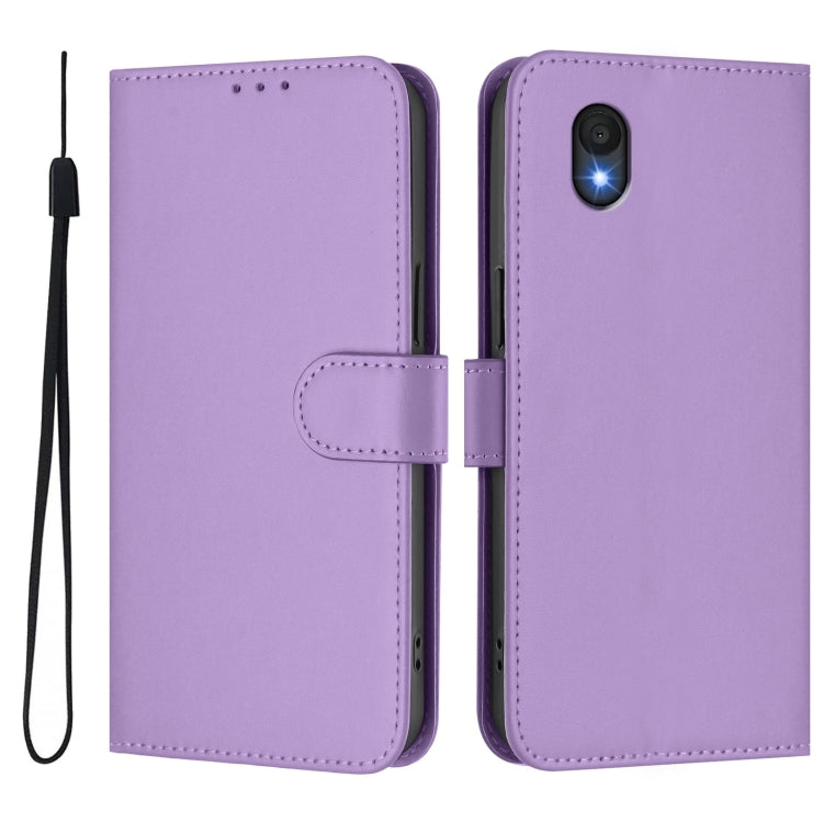 For TCL 201 Skin Feel Solid Color Leather Phone Case with Lanyard
