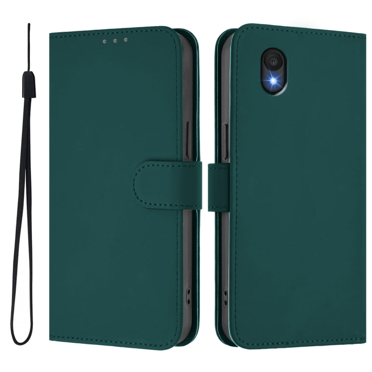 For TCL 201 Skin Feel Solid Color Leather Phone Case with Lanyard