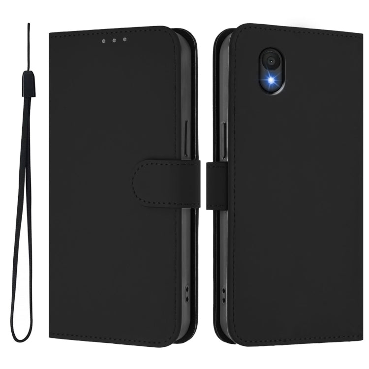 For TCL 201 Skin Feel Solid Color Leather Phone Case with Lanyard