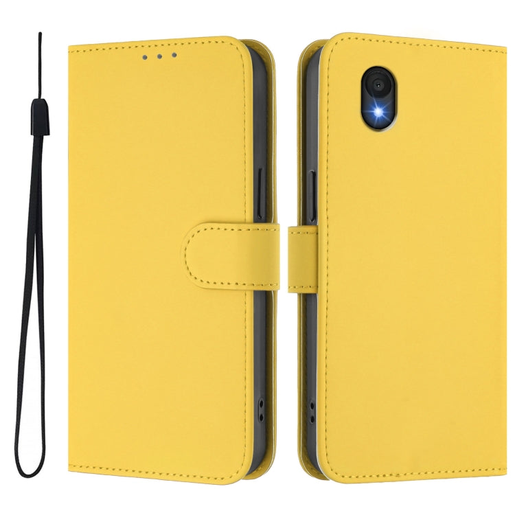 For TCL 201 Skin Feel Solid Color Leather Phone Case with Lanyard
