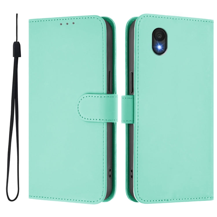 For TCL 201 Skin Feel Solid Color Leather Phone Case with Lanyard