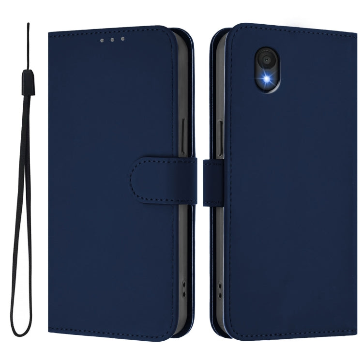 For TCL 201 Skin Feel Solid Color Leather Phone Case with Lanyard