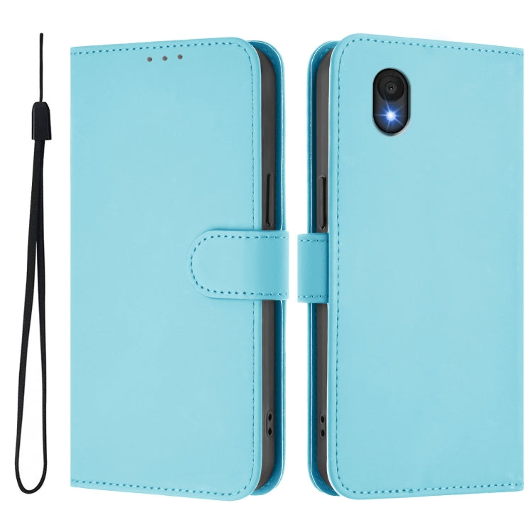 For TCL 201 Skin Feel Solid Color Leather Phone Case with Lanyard