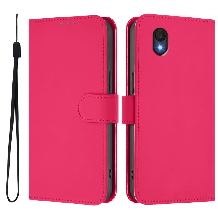 For TCL 201 Skin Feel Solid Color Leather Phone Case with Lanyard