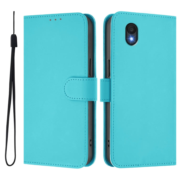 For TCL 201 Skin Feel Solid Color Leather Phone Case with Lanyard