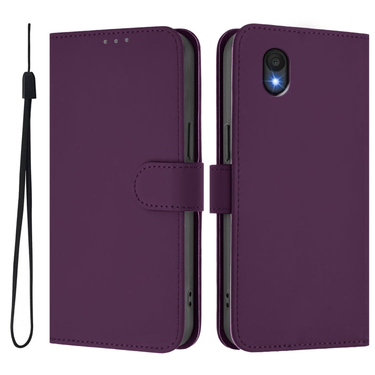 For TCL 201 Skin Feel Solid Color Leather Phone Case with Lanyard