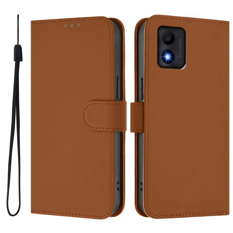 For TCL 303 Skin Feel Solid Color Leather Phone Case with Lanyard