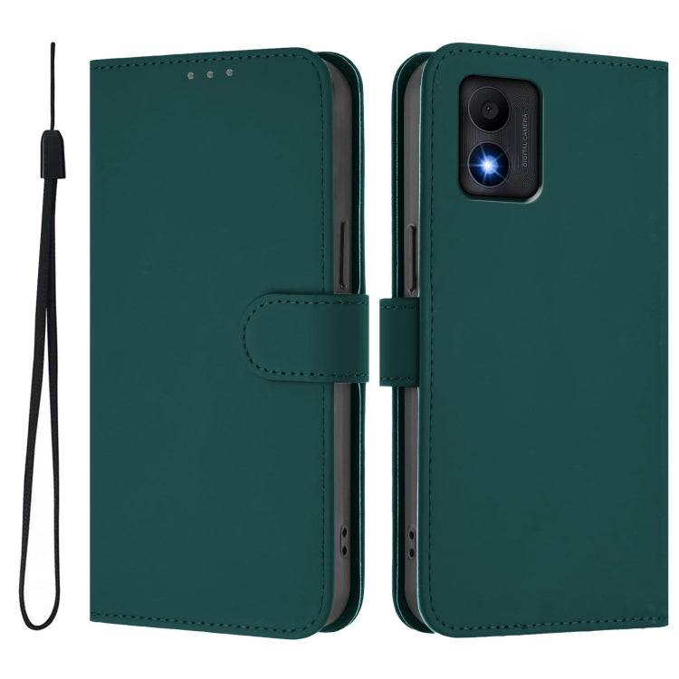 For TCL 303 Skin Feel Solid Color Leather Phone Case with Lanyard