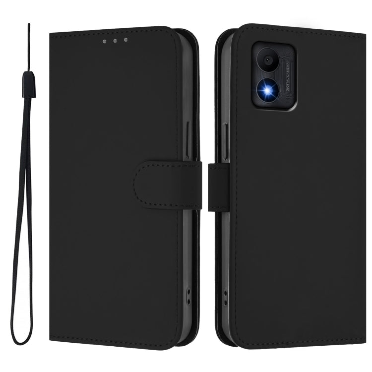 For TCL 303 Skin Feel Solid Color Leather Phone Case with Lanyard