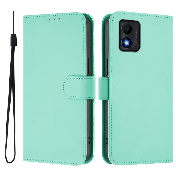 For TCL 303 Skin Feel Solid Color Leather Phone Case with Lanyard