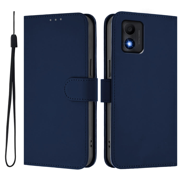 For TCL 303 Skin Feel Solid Color Leather Phone Case with Lanyard