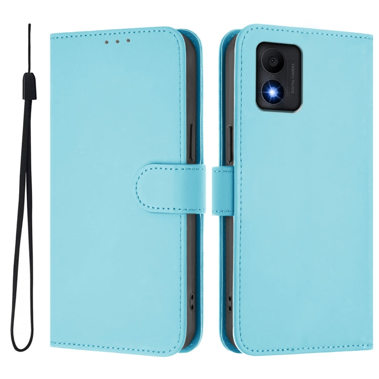 For TCL 303 Skin Feel Solid Color Leather Phone Case with Lanyard