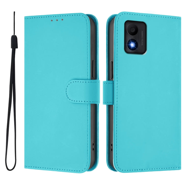 For TCL 303 Skin Feel Solid Color Leather Phone Case with Lanyard