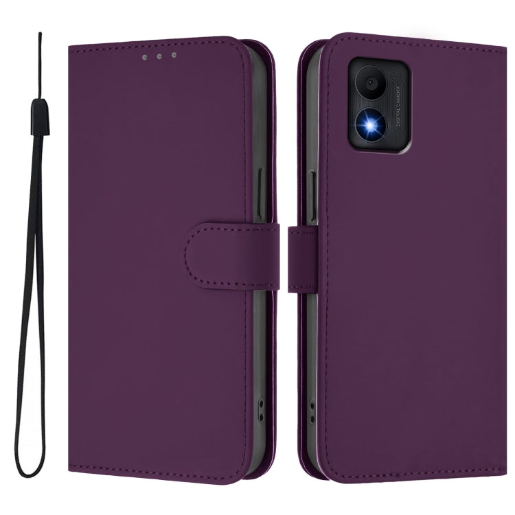 For TCL 303 Skin Feel Solid Color Leather Phone Case with Lanyard