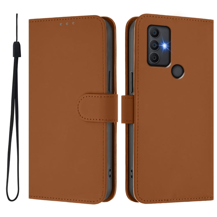 For TCL 305 / 306 / 30 SE AL02 Skin Feel Solid Color Leather Phone Case with Lanyard