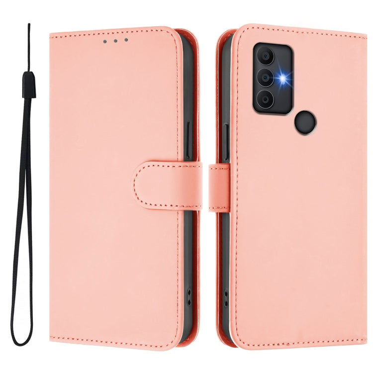 For TCL 305 / 306 / 30 SE AL02 Skin Feel Solid Color Leather Phone Case with Lanyard