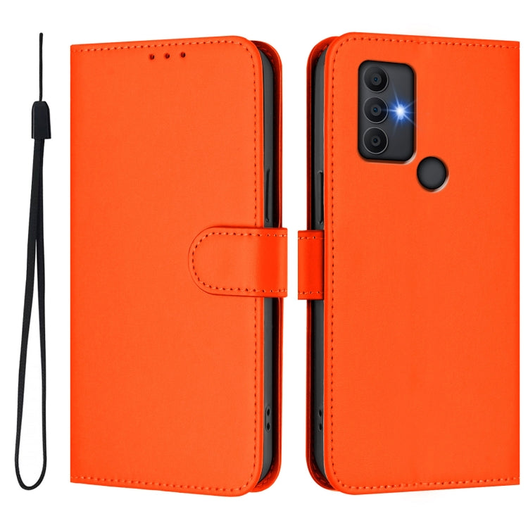 For TCL 305 / 306 / 30 SE AL02 Skin Feel Solid Color Leather Phone Case with Lanyard