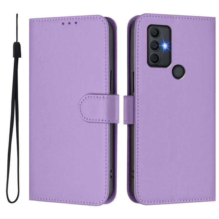 For TCL 305 / 306 / 30 SE AL02 Skin Feel Solid Color Leather Phone Case with Lanyard