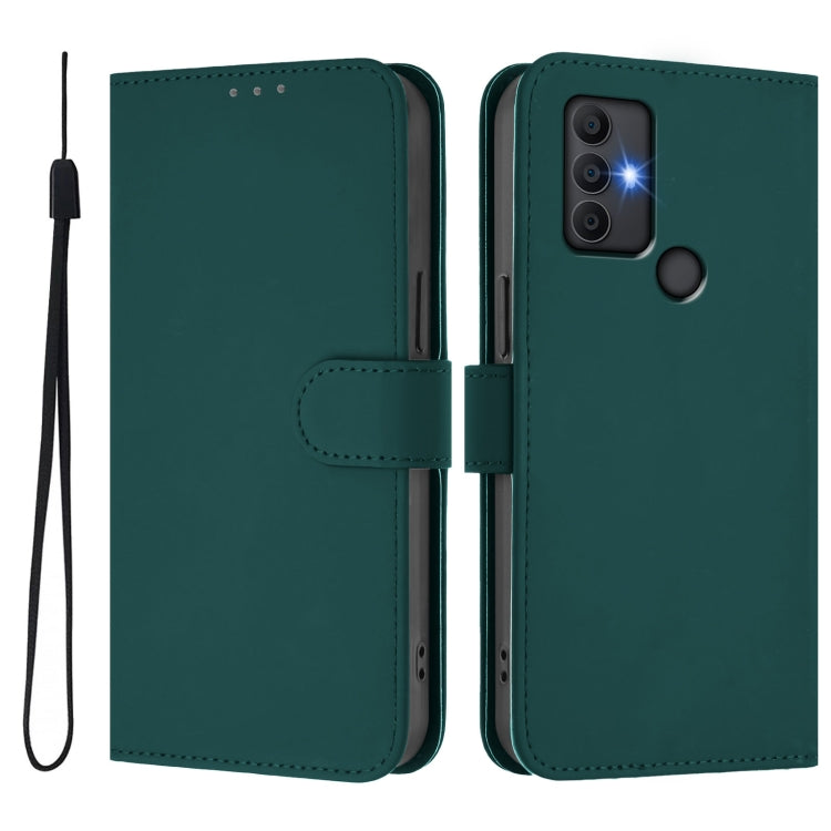 For TCL 305 / 306 / 30 SE AL02 Skin Feel Solid Color Leather Phone Case with Lanyard