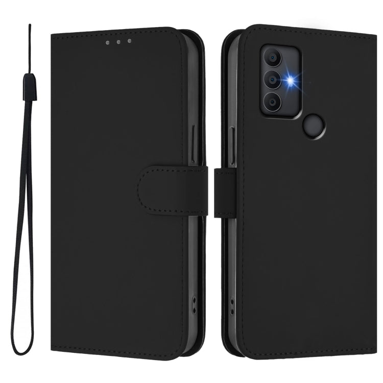For TCL 305 / 306 / 30 SE AL02 Skin Feel Solid Color Leather Phone Case with Lanyard