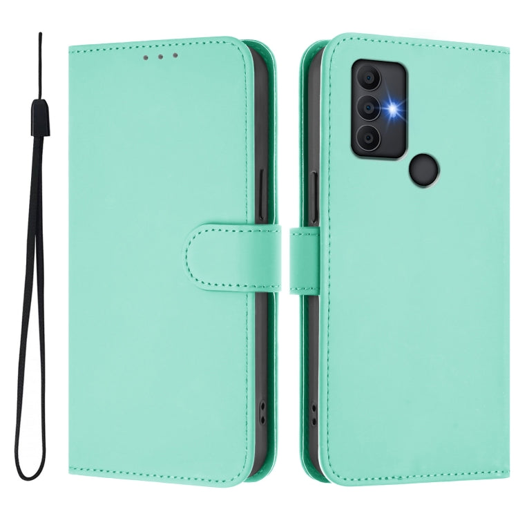 For TCL 305 / 306 / 30 SE AL02 Skin Feel Solid Color Leather Phone Case with Lanyard