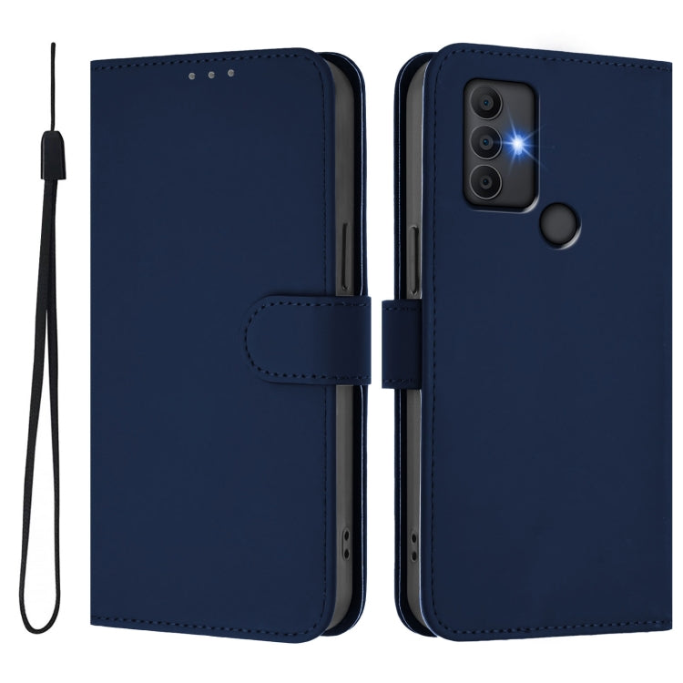 For TCL 305 / 306 / 30 SE AL02 Skin Feel Solid Color Leather Phone Case with Lanyard