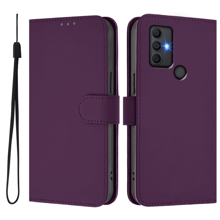 For TCL 305 / 306 / 30 SE AL02 Skin Feel Solid Color Leather Phone Case with Lanyard