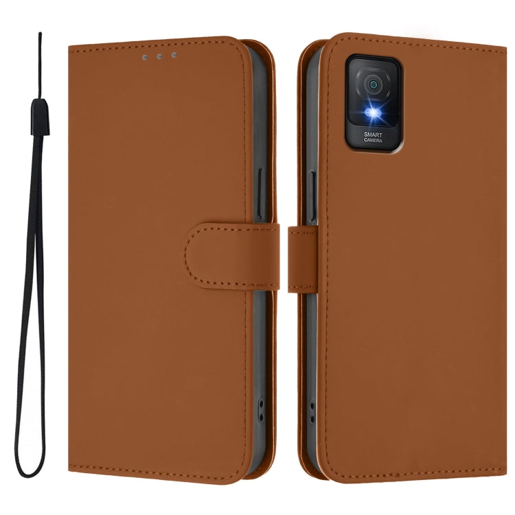 For TCL 403 Skin Feel Solid Color Leather Phone Case with Lanyard
