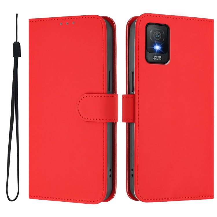 For TCL 403 Skin Feel Solid Color Leather Phone Case with Lanyard