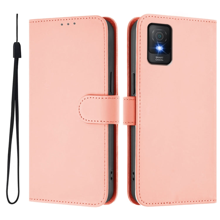 For TCL 403 Skin Feel Solid Color Leather Phone Case with Lanyard