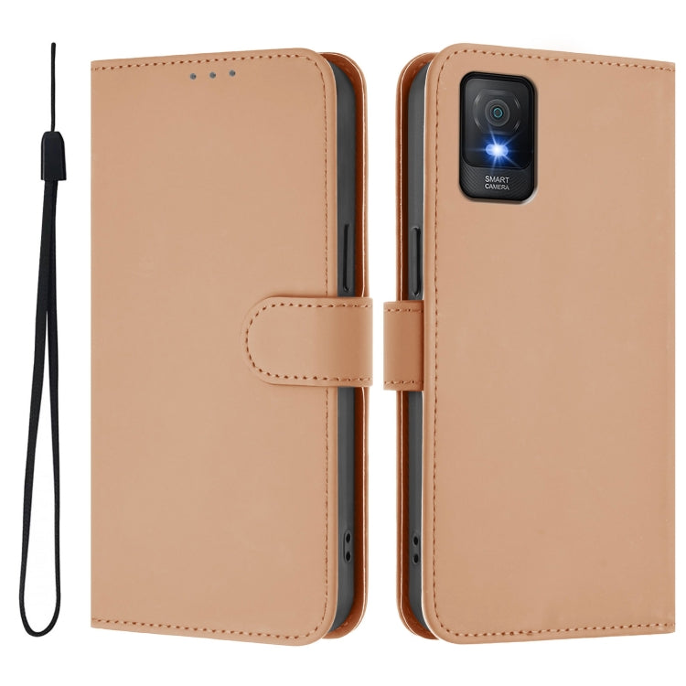 For TCL 403 Skin Feel Solid Color Leather Phone Case with Lanyard