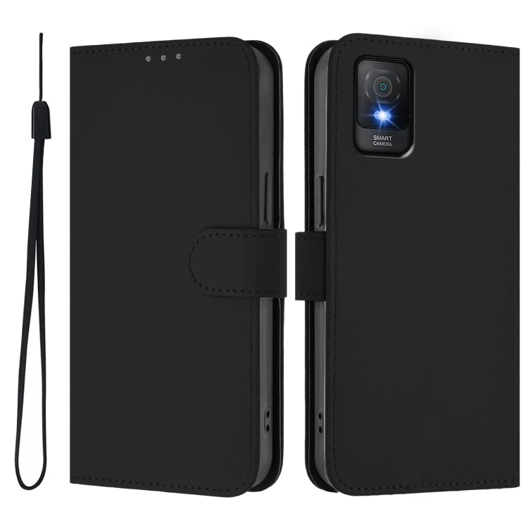 For TCL 403 Skin Feel Solid Color Leather Phone Case with Lanyard
