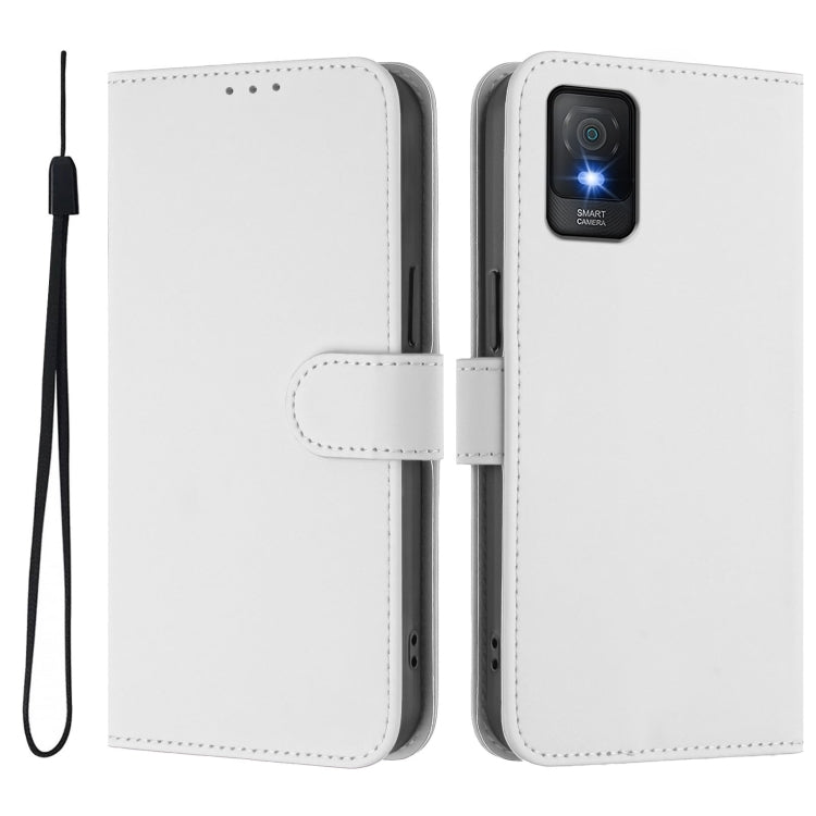 For TCL 403 Skin Feel Solid Color Leather Phone Case with Lanyard