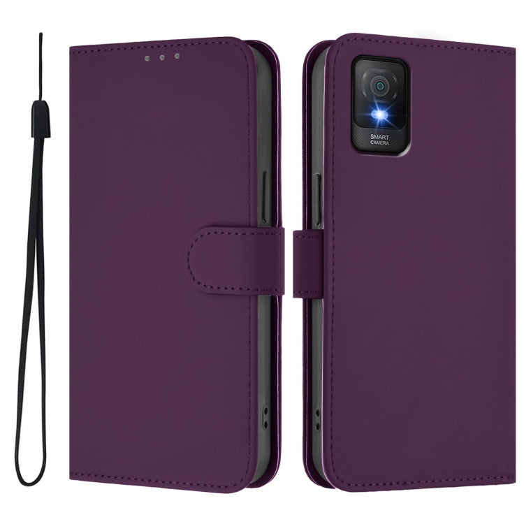 For TCL 403 Skin Feel Solid Color Leather Phone Case with Lanyard
