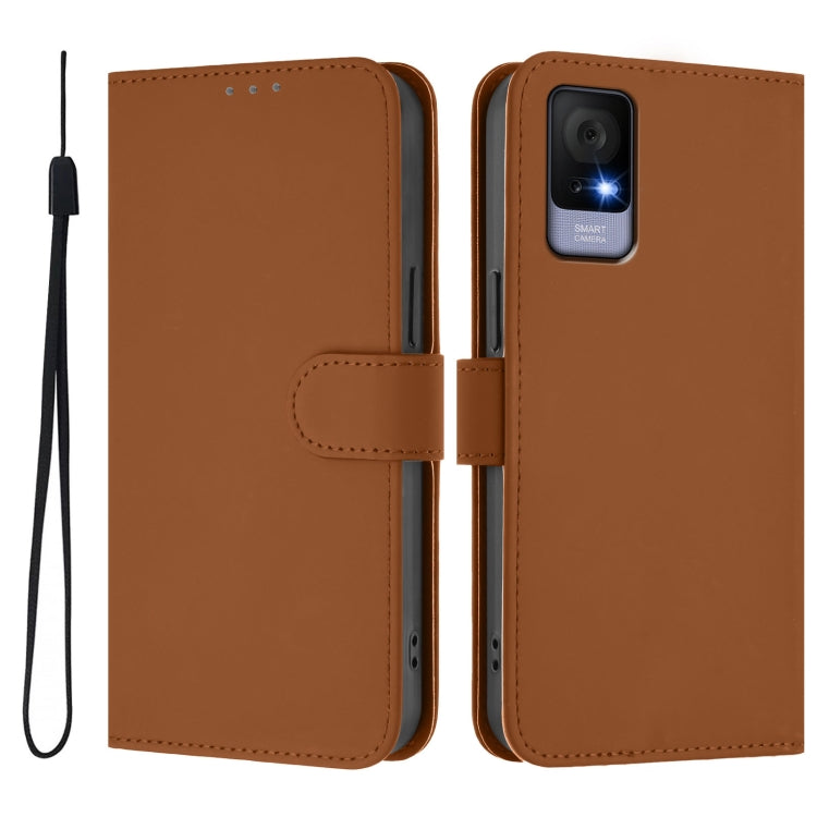 For TCL 405 / 406 / 408 Skin Feel Solid Color Leather Phone Case with Lanyard
