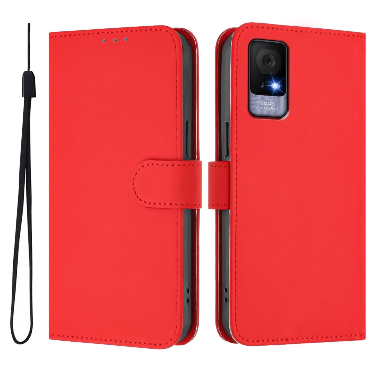 For TCL 405 / 406 / 408 Skin Feel Solid Color Leather Phone Case with Lanyard