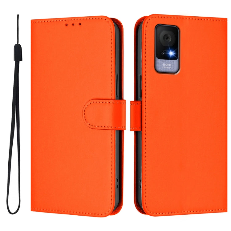 For TCL 405 / 406 / 408 Skin Feel Solid Color Leather Phone Case with Lanyard