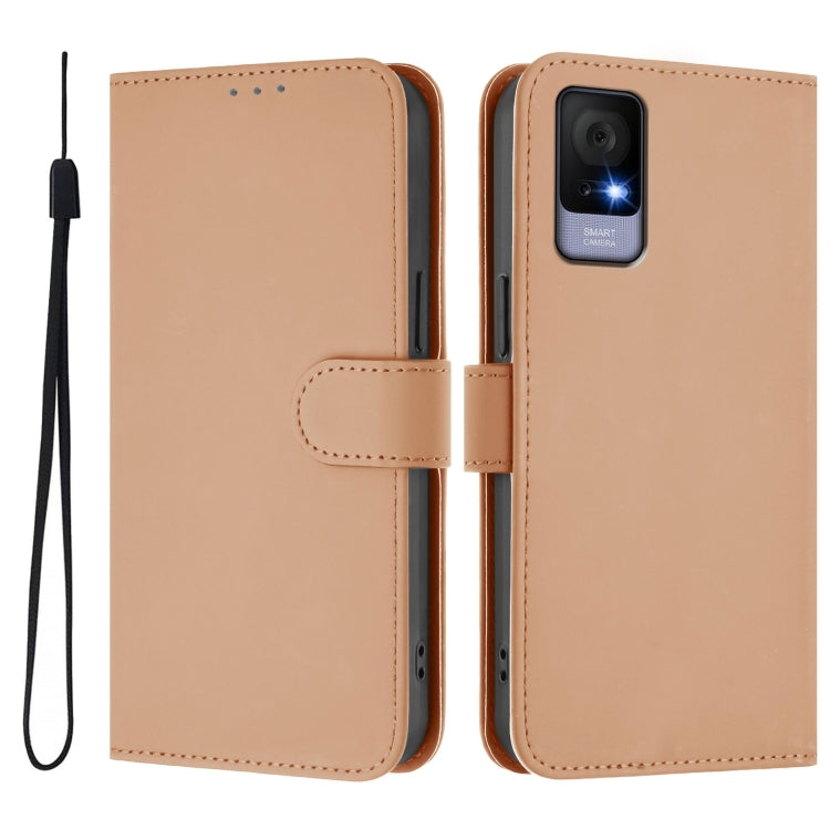 For TCL 405 / 406 / 408 Skin Feel Solid Color Leather Phone Case with Lanyard