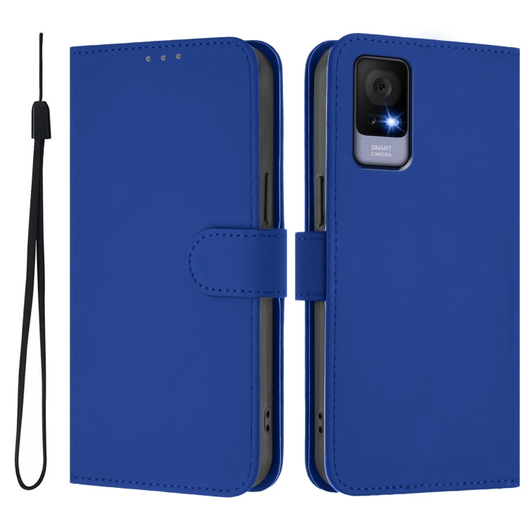 For TCL 405 / 406 / 408 Skin Feel Solid Color Leather Phone Case with Lanyard