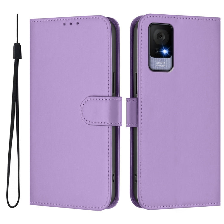For TCL 405 / 406 / 408 Skin Feel Solid Color Leather Phone Case with Lanyard