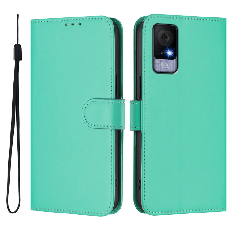 For TCL 405 / 406 / 408 Skin Feel Solid Color Leather Phone Case with Lanyard
