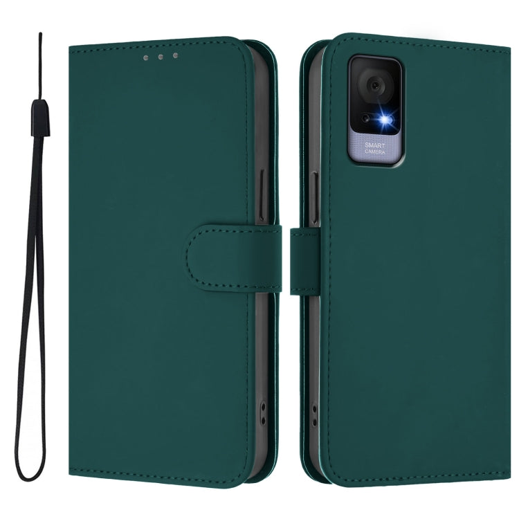 For TCL 405 / 406 / 408 Skin Feel Solid Color Leather Phone Case with Lanyard
