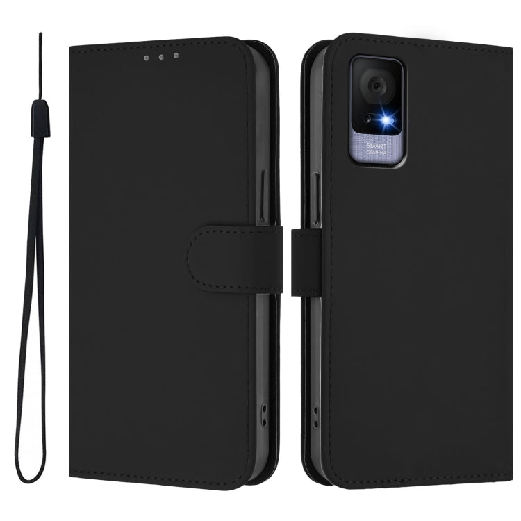 For TCL 405 / 406 / 408 Skin Feel Solid Color Leather Phone Case with Lanyard