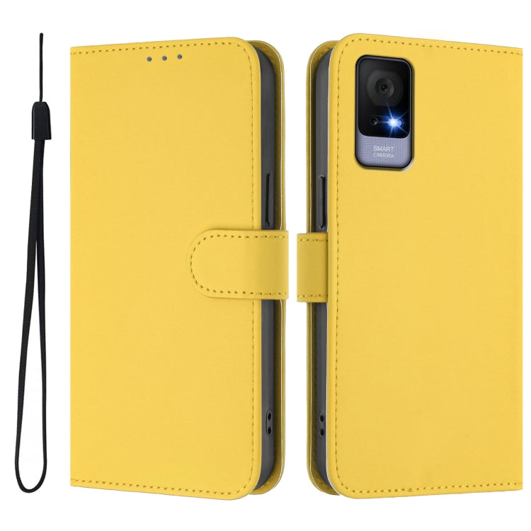 For TCL 405 / 406 / 408 Skin Feel Solid Color Leather Phone Case with Lanyard