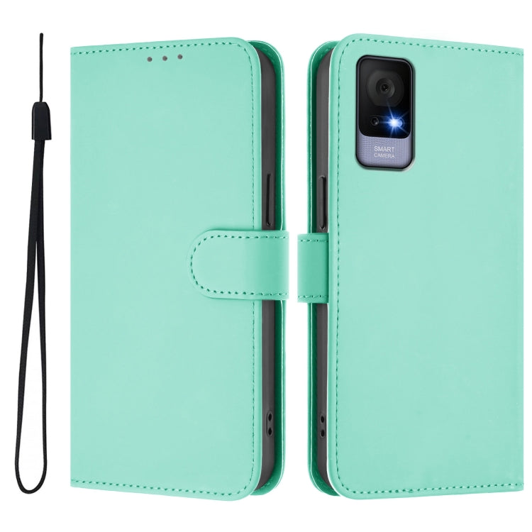 For TCL 405 / 406 / 408 Skin Feel Solid Color Leather Phone Case with Lanyard