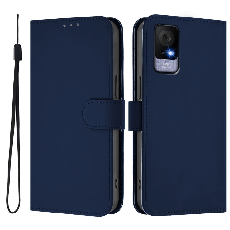 For TCL 405 / 406 / 408 Skin Feel Solid Color Leather Phone Case with Lanyard