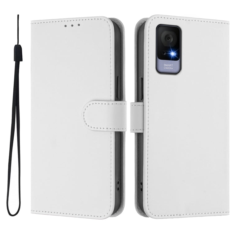 For TCL 405 / 406 / 408 Skin Feel Solid Color Leather Phone Case with Lanyard